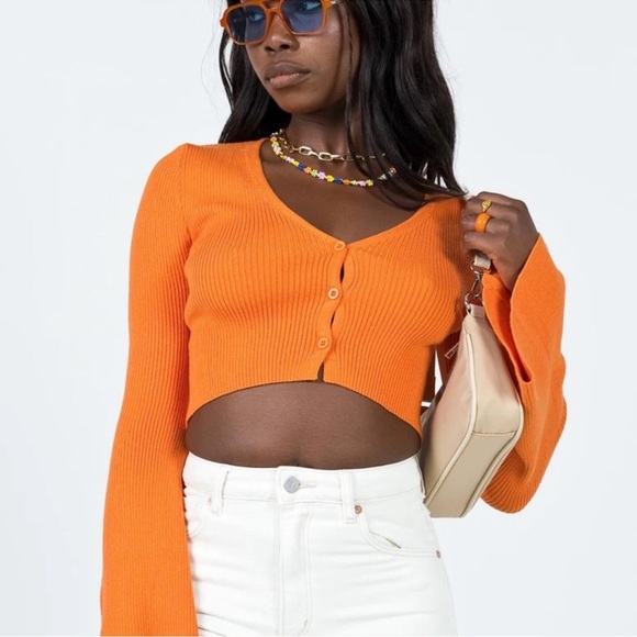 Princess Polly Orange Courtney Flare Sleeve Cardigan - Picture 1 of 8